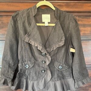 Anthropologie Brown Ruffled Blazer